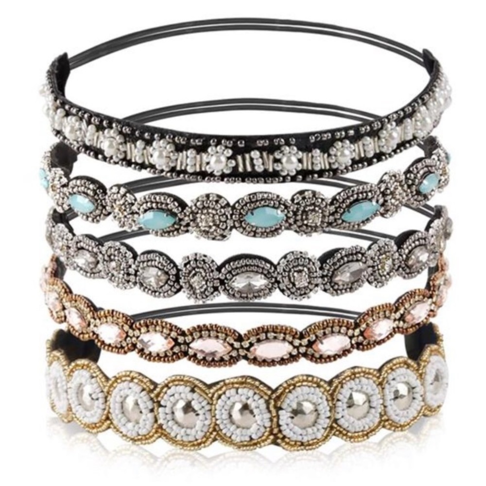 Rhinestone Beaded Elastic Headband, Fashionable Handmade Crystal Beaded Elastic